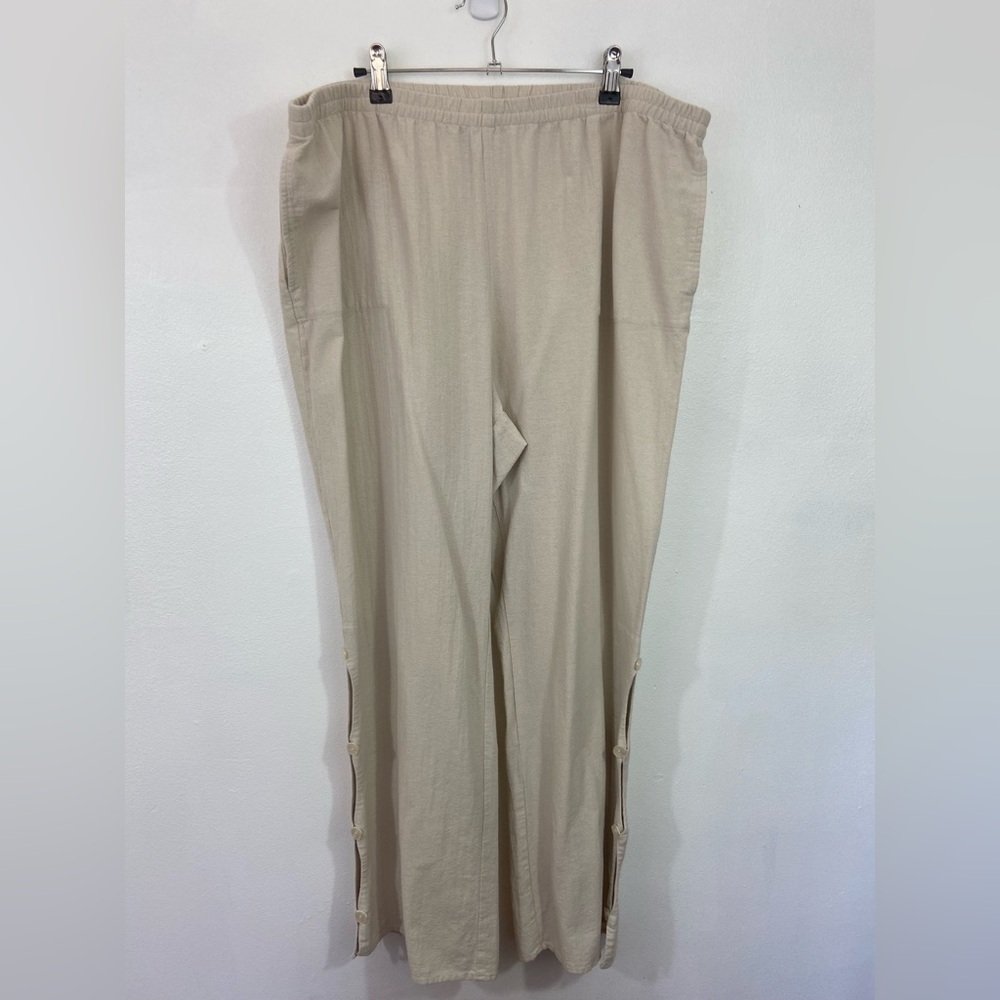 Soft Surroundings Wide Leg Cotton Pants Pull On Buttons Lagenlook Tan Size 1X